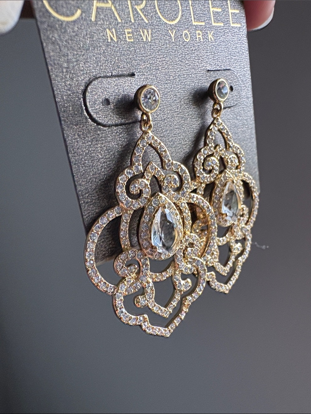NWT [Carolee] Bryant Park Openwork Drop Chandelier Dangle Earrings w/ Crystals - Picture 7 of 11